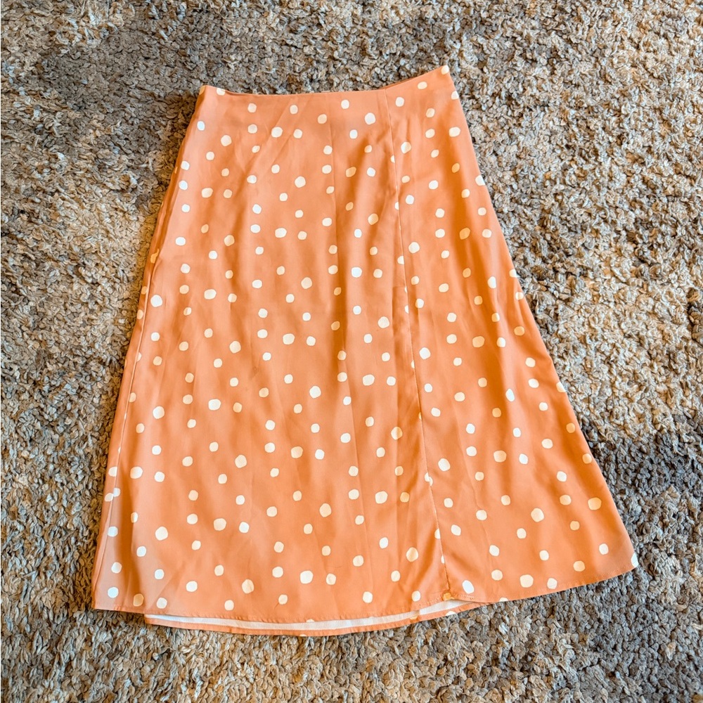Polka Dot Midi Skirt in Peach with White Dots